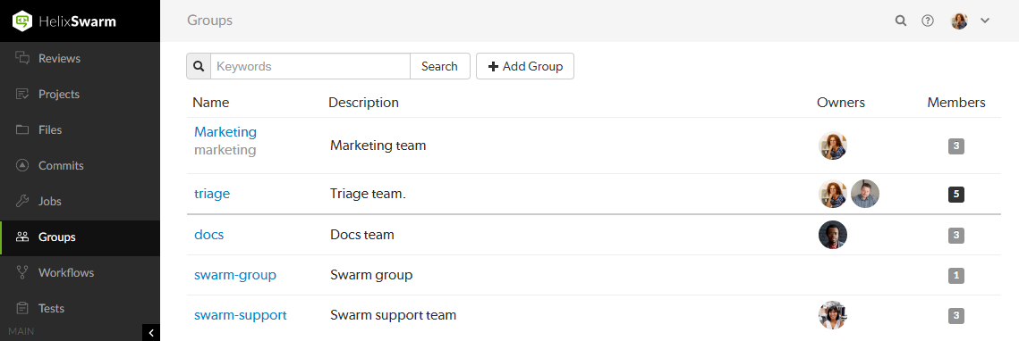 The Groups list page Groups list page image