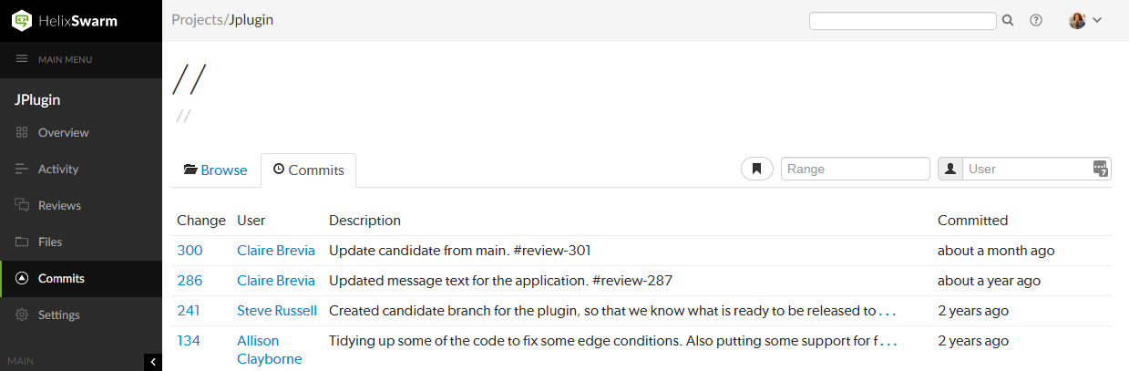 Project Commits tab Project Commits tab image