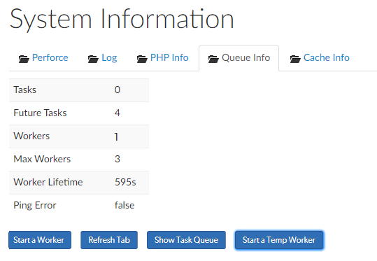 System Information, Queue Info tab Image of the Queue Info tab